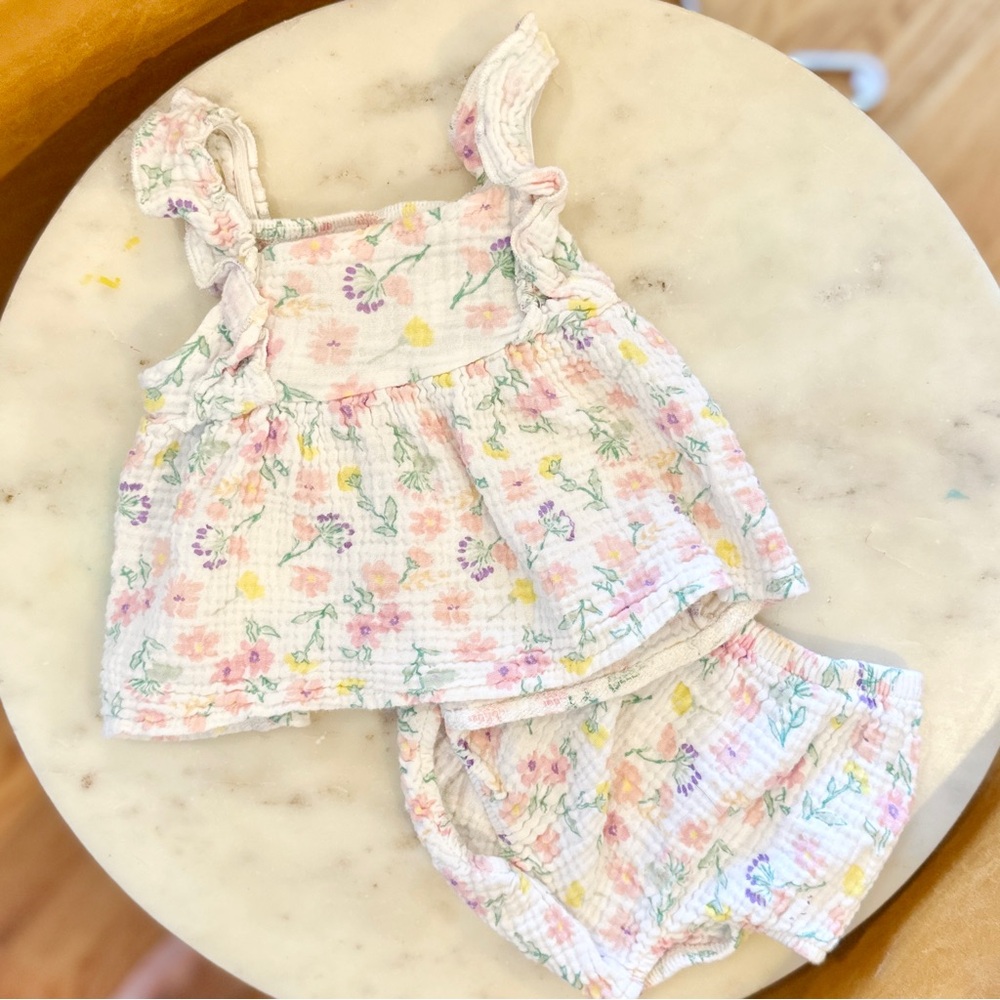 6-12m Baby on Board Muslin Gauze Dress Bloomer Set
